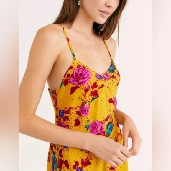 FREE PEOPLE Never Be Mine Floral Cute Yellow mini  Slip Dress in size XS - Picture 4 of 11